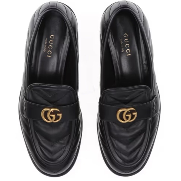 Gucci Shoes - Gucci Black Quilted Leather Loafers with Gold GG Hardware